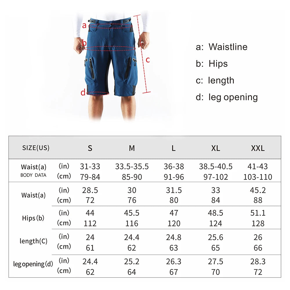 ARSUXEO Men Cycling Shorts Downhill Bike MTB Shorts Loose Outdoor Sports Mountain Bicycle Shorts Breathable Quick Dry Reflective
