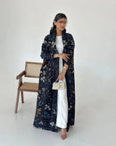 Retro Printed Pleated Windbreaker Women's Patchwork Collar Belt Long Windbreaker Jacket Saudi Arabia New Muslim Abaya