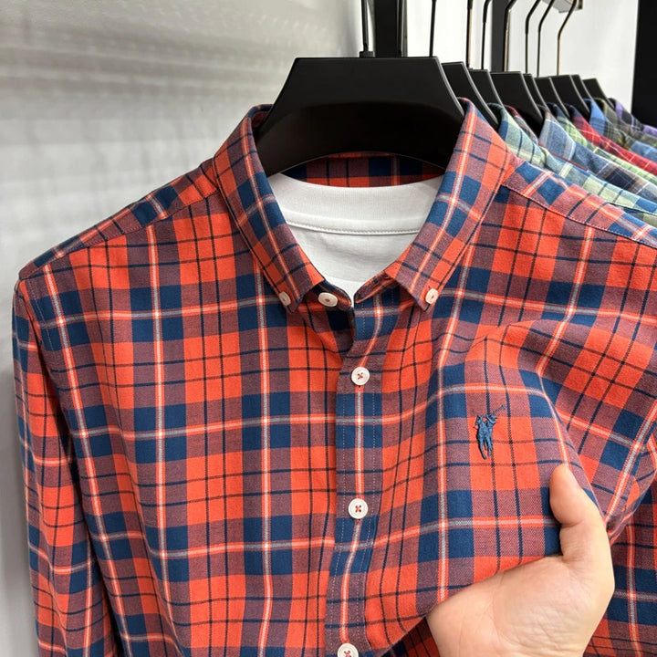 Luxury Brand Embroidery 100% Cotton Long Sleeved Shirt Men