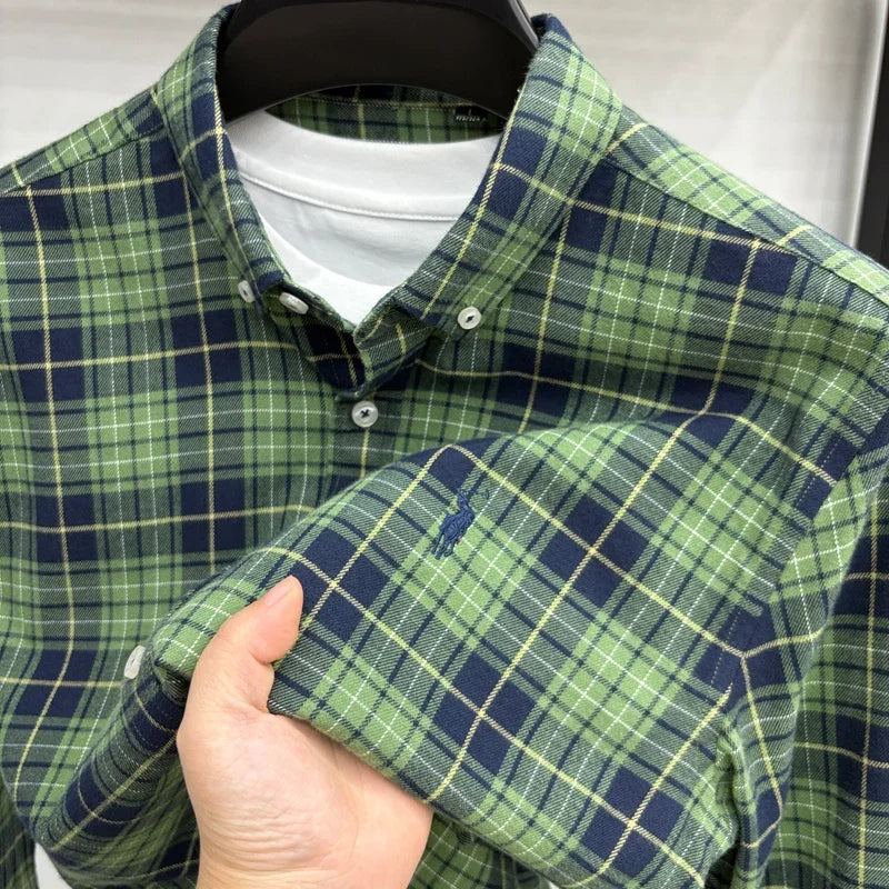 Luxury Brand Embroidery 100% Cotton Long Sleeved Shirt Men