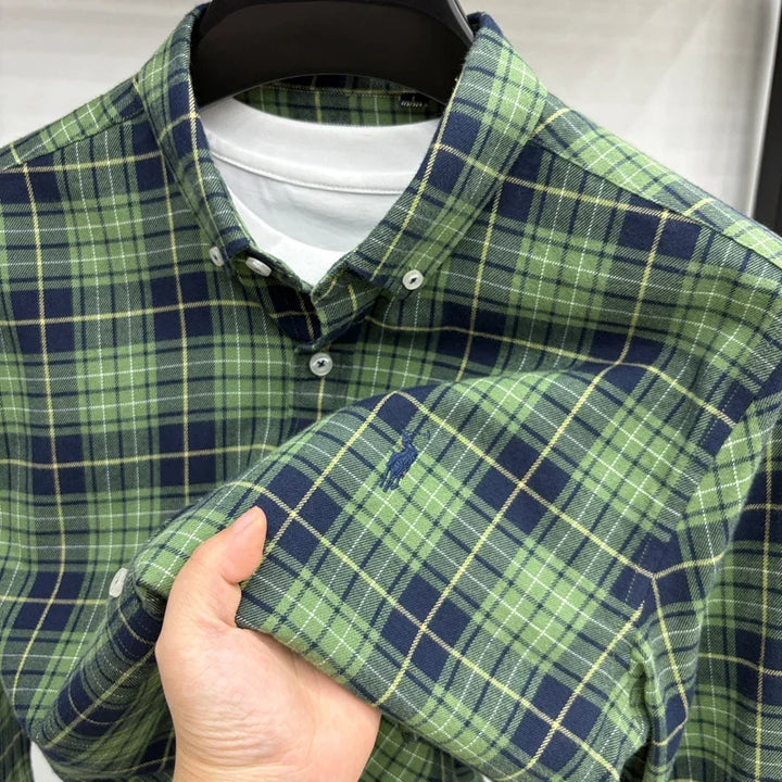 Luxury Brand Embroidery 100% Cotton Long Sleeved Shirt Men