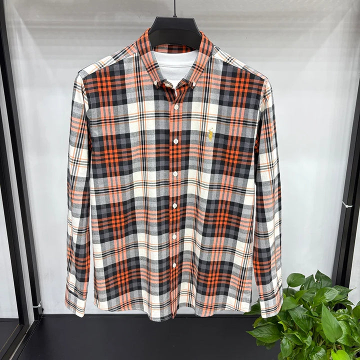 Luxury Brand Embroidery 100% Cotton Long Sleeved Shirt Men