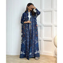 Retro Printed Pleated Windbreaker Women's Patchwork Collar Belt Long Windbreaker Jacket Saudi Arabia New Muslim Abaya