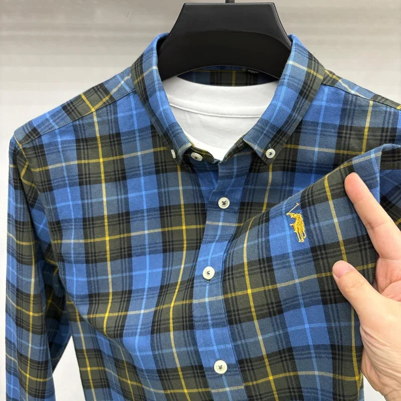 Luxury Brand Embroidery 100% Cotton Long Sleeved Shirt Men