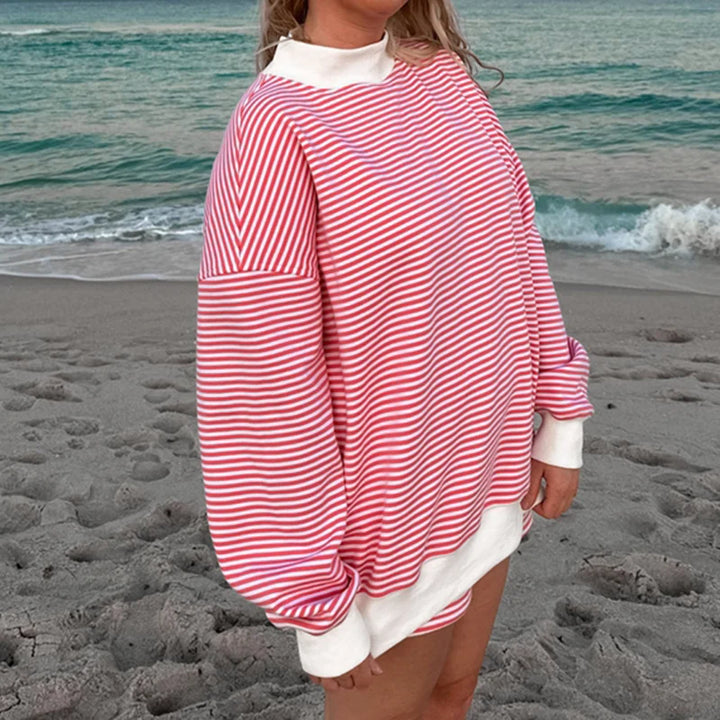 Striped Sweatshirt Sets for Women 2 Piece Shorts Outfits Y2k Long Sleeve High Neck Pullover and Shorts Lounge Fall Tracksuit
