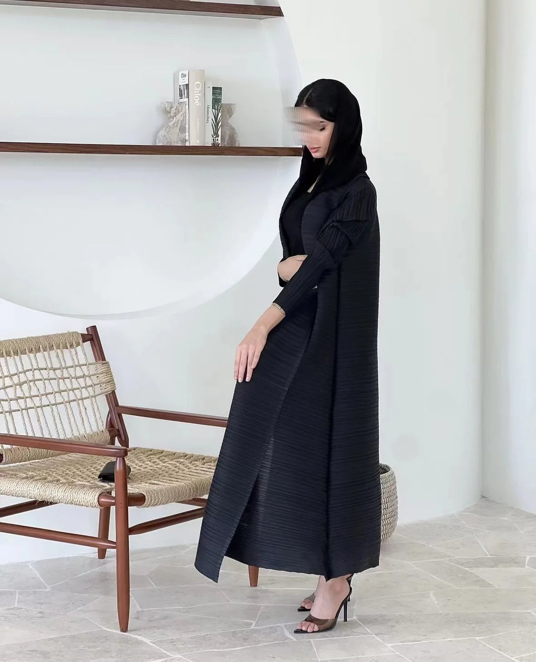 Retro Printed Pleated Windbreaker Women's Patchwork Collar Belt Long Windbreaker Jacket Saudi Arabia New Muslim Abaya