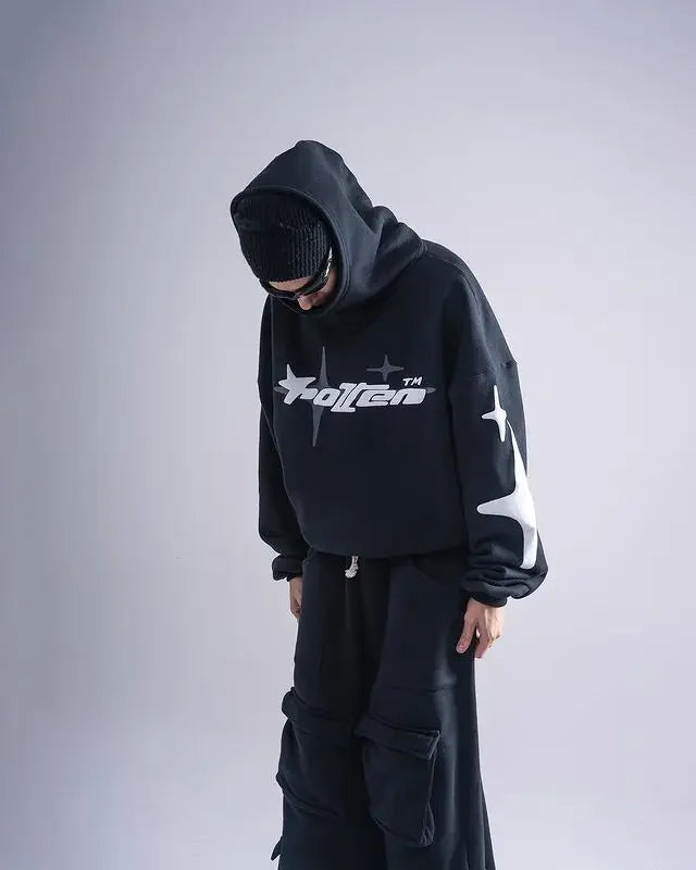 Retro Gothic Men Hoodie New American High Street TrendY2k Harajuku Men Loose and Casual Sweatshirt