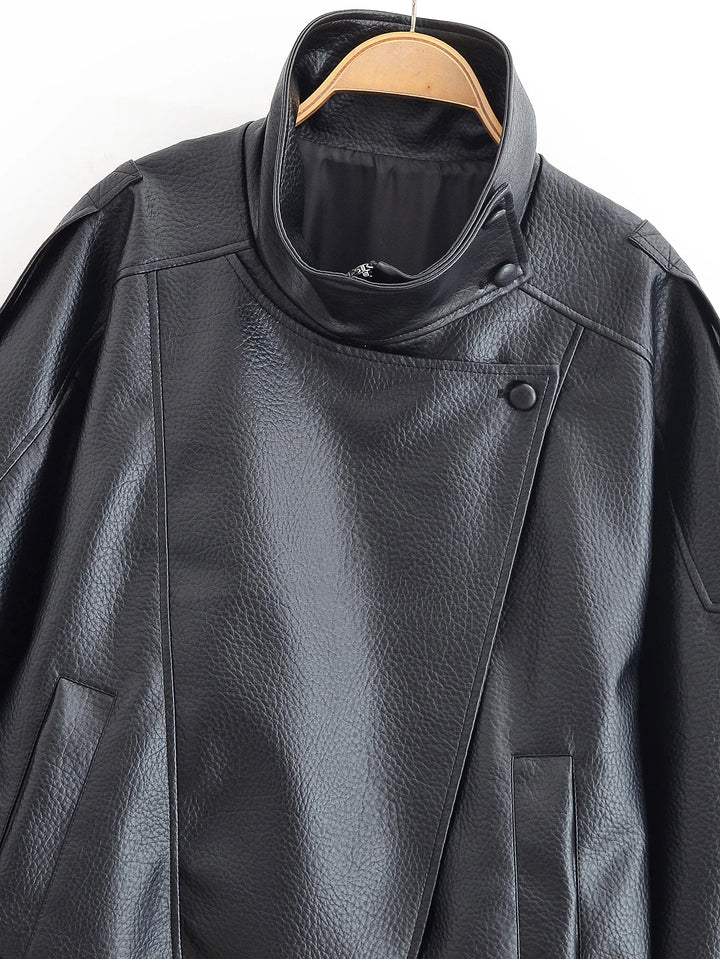 HH Autumn Faux Leather Jacket For Women Casual Solid Long Sleeve Zipper Pu Leather Coats New Fashion Female Streetwear