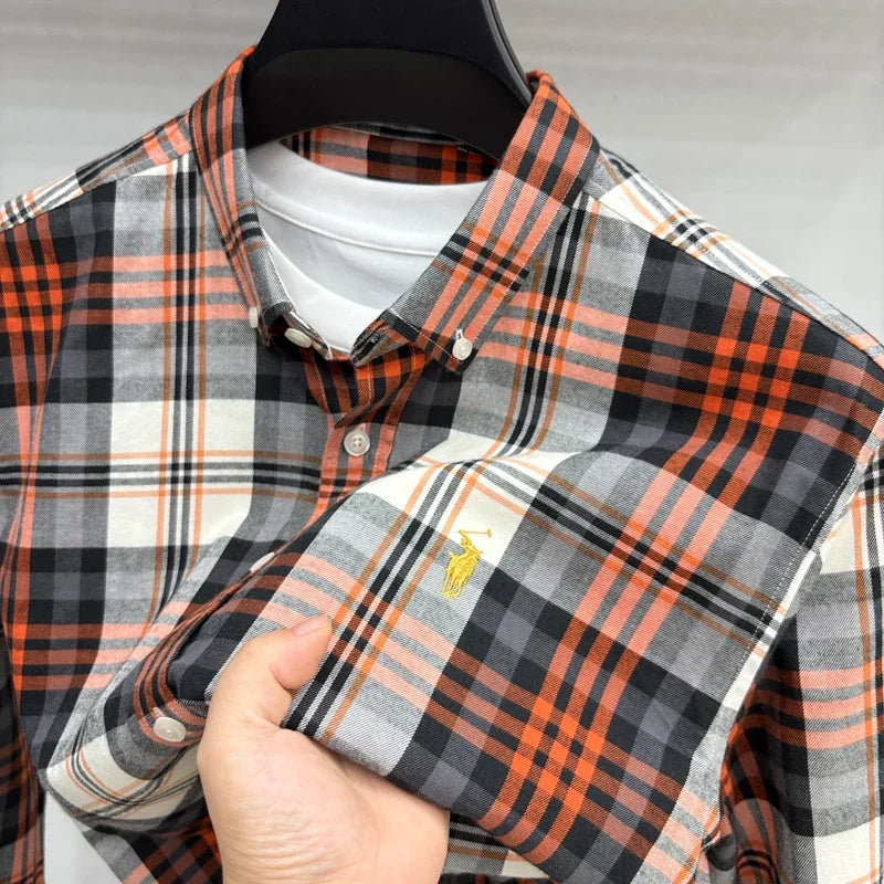 Luxury Brand Embroidery 100% Cotton Long Sleeved Shirt Men