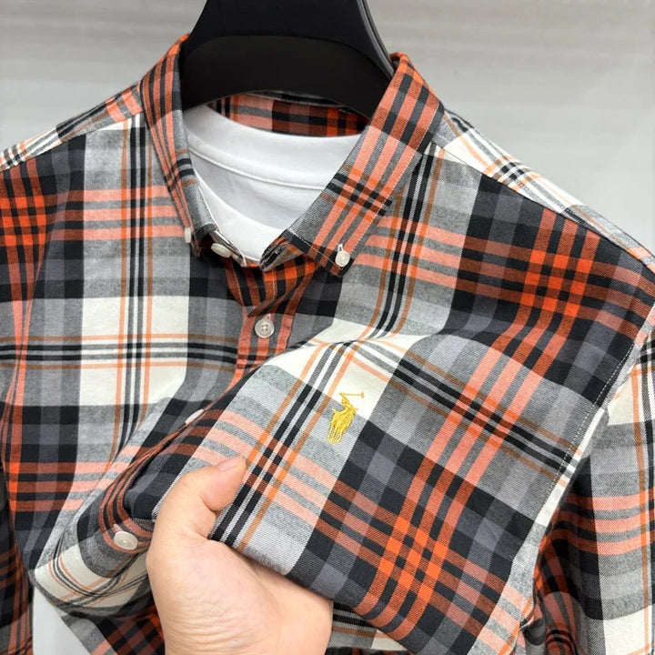 Luxury Brand Embroidery 100% Cotton Long Sleeved Shirt Men