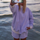 Striped Sweatshirt Sets for Women 2 Piece Shorts Outfits Y2k Long Sleeve High Neck Pullover and Shorts Lounge Fall Tracksuit