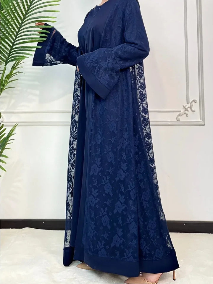 Ramadan Eid Prayer Lace Abaya 2 Piece Set Inner Dress Women Flare Sleeve Long Abayas Kaftan Djellaba Dubai Party Vestidos 2026