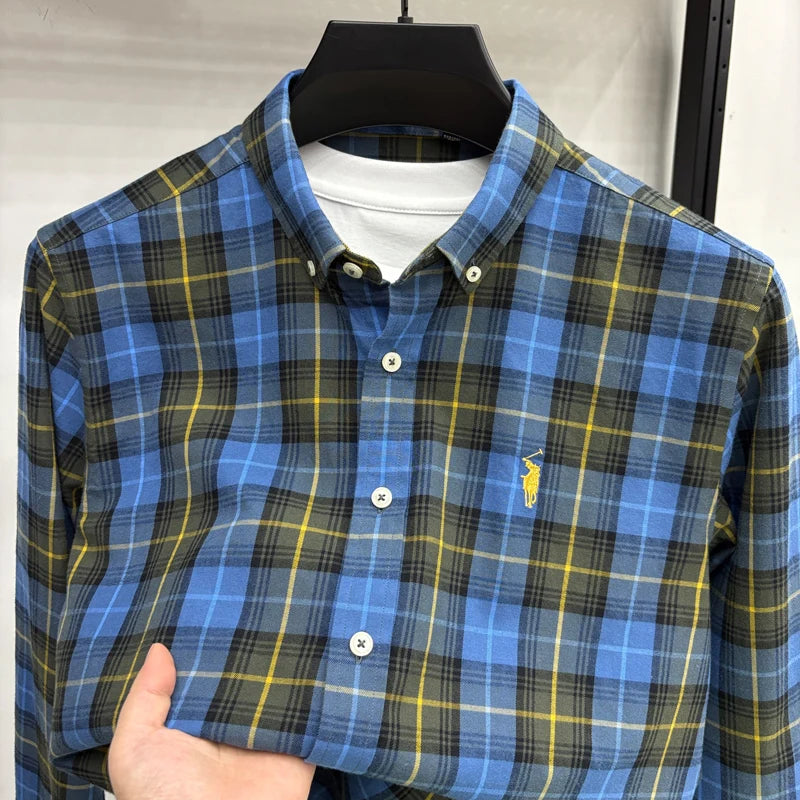 Luxury Brand Embroidery 100% Cotton Long Sleeved Shirt Men