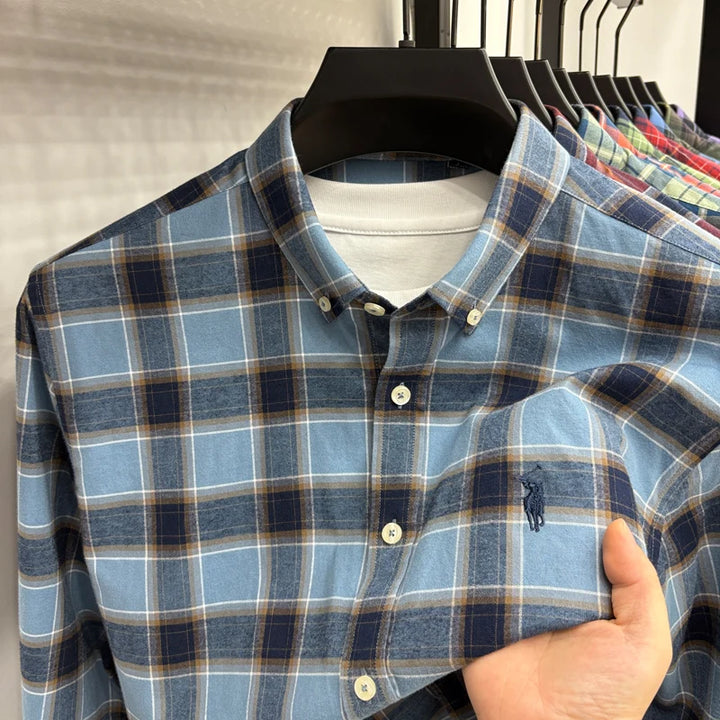 Luxury Brand Embroidery 100% Cotton Long Sleeved Shirt Men
