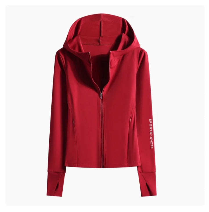 DRUR Autumn Winter Yoga Top Women Hooded Workout Jacket Zip Up Athletic Running Shirts with Pockets Sportswear Christmas Gifts