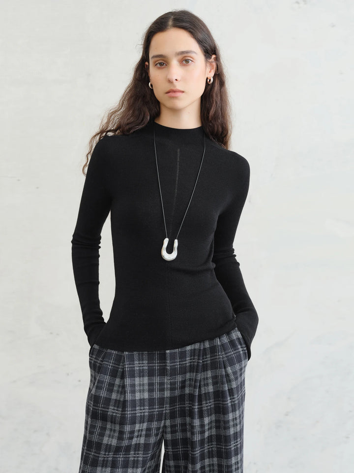 FSLE【Premium Series】German Biella Wool Autumn Super Fine Washable Seamless One-Piece Mock Neck Thermal Base Layer Shirt Women