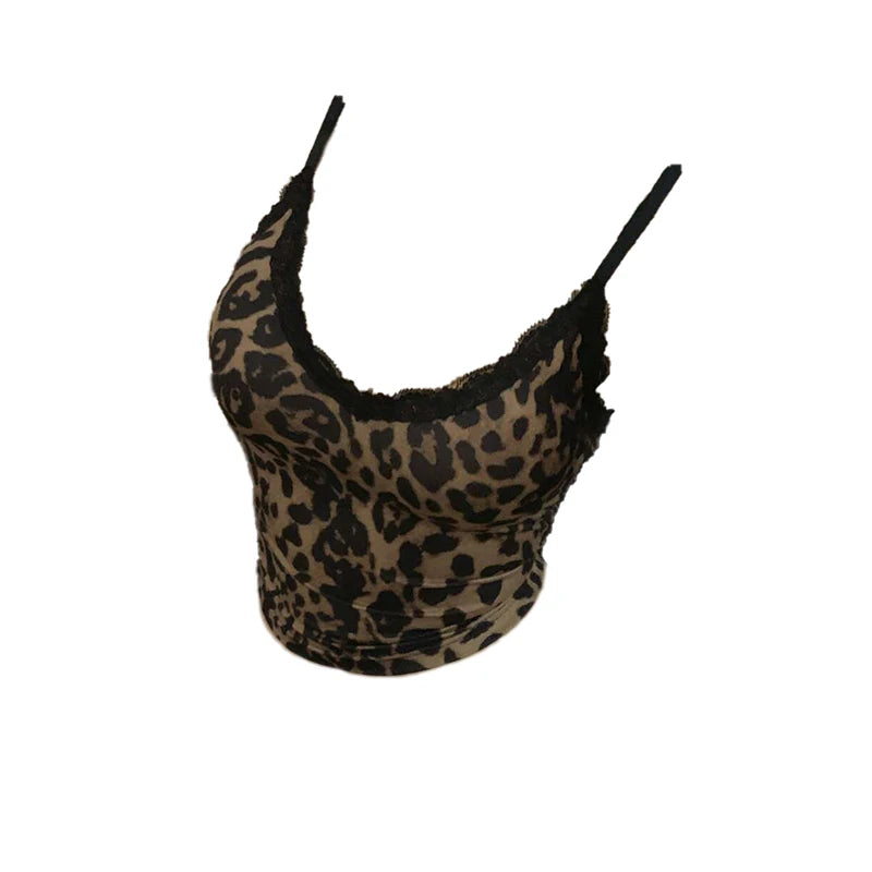 NUOMICI Y2K Sexy Leopard Print Tank Tops For Women's Clothing 2025 New Black Lace Vest women's Top Party/Music Festival