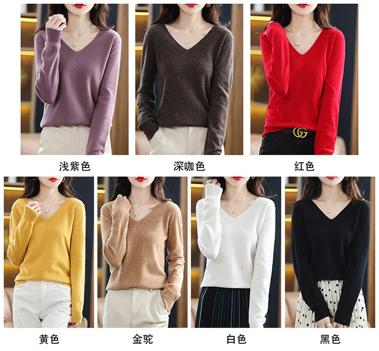 Autumn Winter Women Sweater 2026 Korean Fashion Knitwears Warm Long Sleeve V-neck Knit Pullovers Slim Fit Bottoming Shirt Jumper