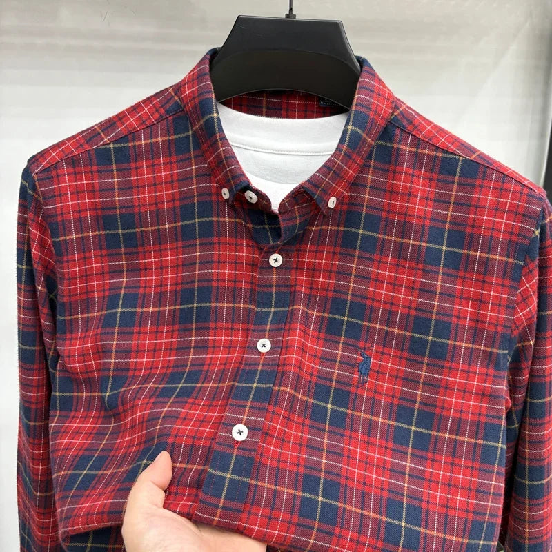 Luxury Brand Embroidery 100% Cotton Long Sleeved Shirt Men