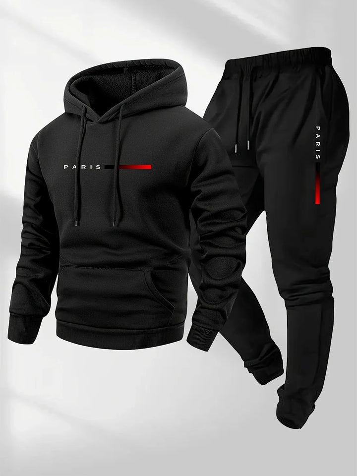 2025 letter printed sportswear set men's hooded sweatshirt long pants set spring and autumn winter warm suit