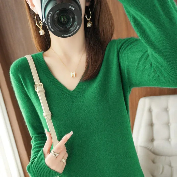 Autumn Winter Women Sweater 2026 Korean Fashion Knitwears Warm Long Sleeve V-neck Knit Pullovers Slim Fit Bottoming Shirt Jumper