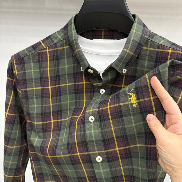 Luxury Brand Embroidery 100% Cotton Long Sleeved Shirt Men