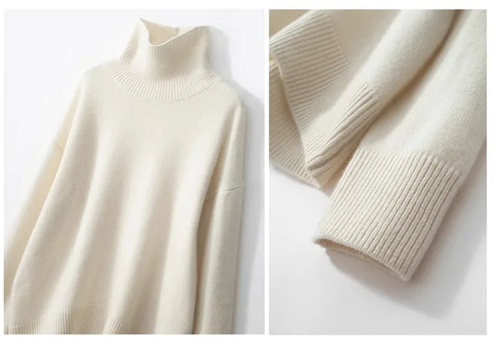 2024 Autumn and Winter New Thick Cashmere Sweater Women High Neck Pullover Sweater Warm Loose Knitted Base Sweater Jacket Tops