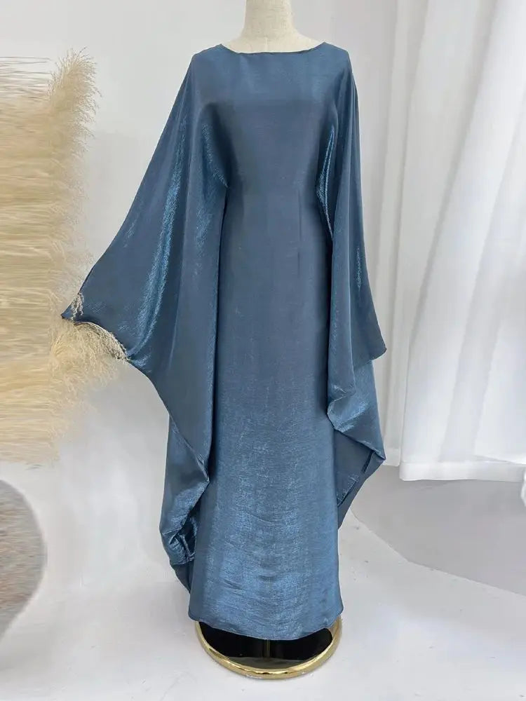 Batwing Butterfly Sleeve Satin Khimar Abaya Dubai Muslim Maxi Dress Kaftan Abayas For Women Kebaya Caftan Robe Femme Vestidos