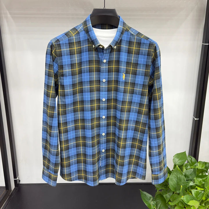 Luxury Brand Embroidery 100% Cotton Long Sleeved Shirt Men
