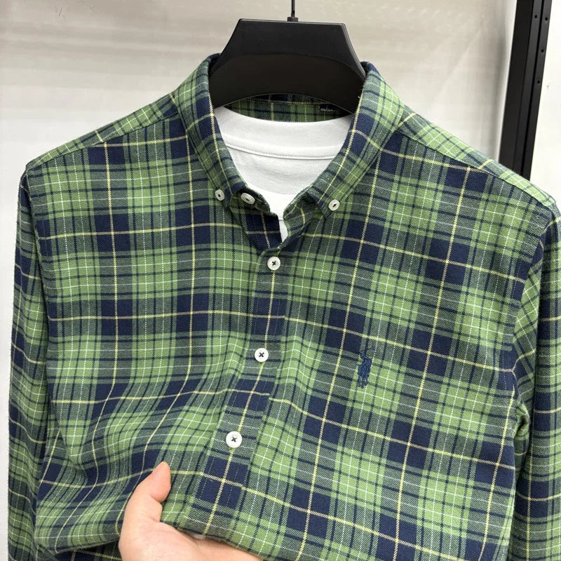 Luxury Brand Embroidery 100% Cotton Long Sleeved Shirt Men