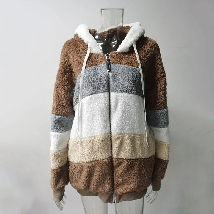 Winter Fashion Women's Coat 2025 Hooded Zipper Ladies Jacket Spliced Thick Cashmere Women Jacket Stitching Plaid Ladies Coats