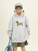 Women Sweatshirt Streetwear Couples Tops Casual Loose Hoodie Autumn Winter Cartoon Dog Embroidery Hooded Pullover