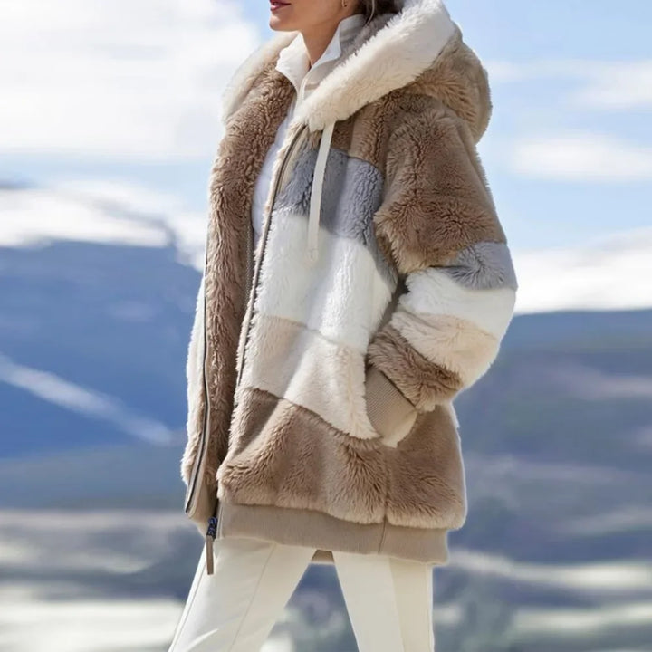 Winter Fashion Women's Coat 2025 Hooded Zipper Ladies Jacket Spliced Thick Cashmere Women Jacket Stitching Plaid Ladies Coats