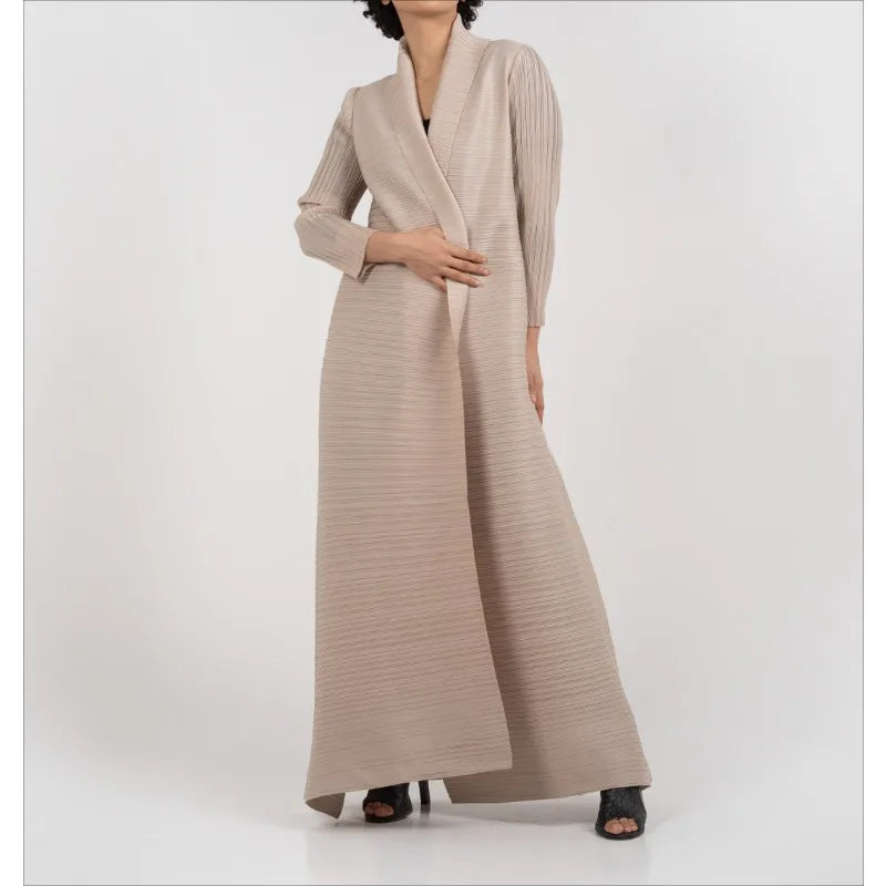 Retro Printed Pleated Windbreaker Women's Patchwork Collar Belt Long Windbreaker Jacket Saudi Arabia New Muslim Abaya