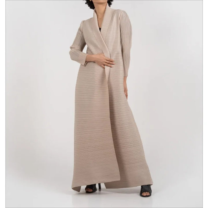 Retro Printed Pleated Windbreaker Women's Patchwork Collar Belt Long Windbreaker Jacket Saudi Arabia New Muslim Abaya