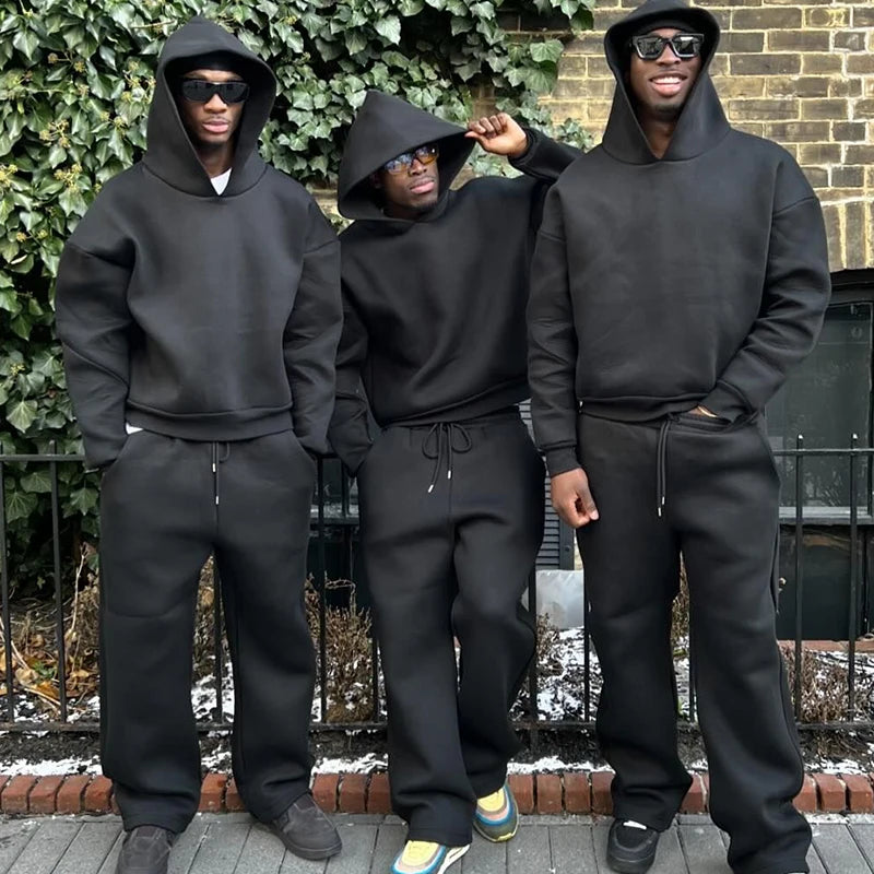 Male Autumn New 2 Piece Set Casual Solid Couple's Hooded Sweatshirt Loose Sweatpants Jogging Sweatshirt Trousers Outfits Suits ﻿