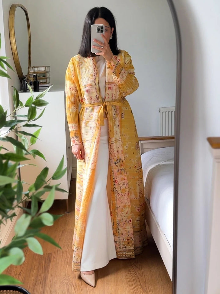 Abaya Ramadan 2025 Luxury Evening Formal Robe For Women Casual Elegant Dubai Pleated Long Sleeve Cardigan Trench Coats Female