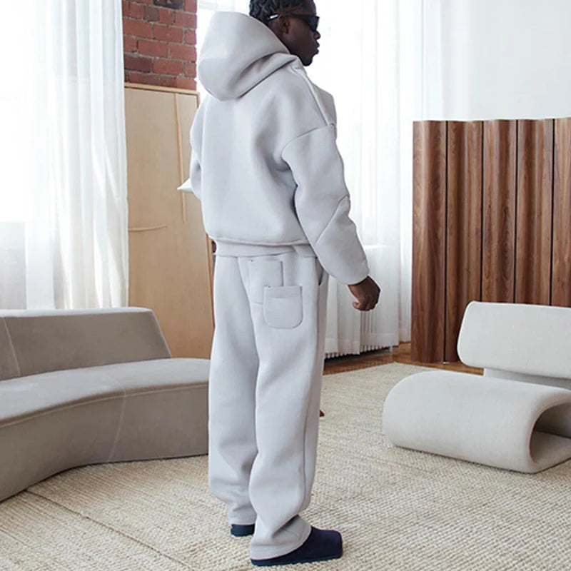 Male Autumn New 2 Piece Set Casual Solid Couple's Hooded Sweatshirt Loose Sweatpants Jogging Sweatshirt Trousers Outfits Suits ﻿