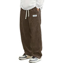 Autumn Mens Corduroy Casual Pants Fashion Loose Fit Pants Straight Sweatpants Elastic Waist Drawstring Outdoor Streetwear