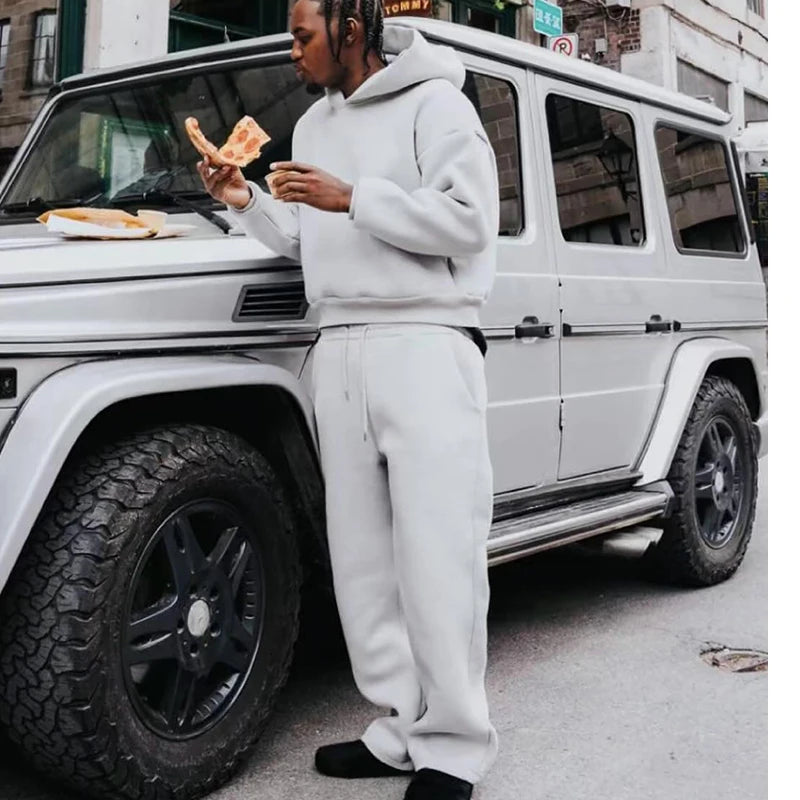 Male Autumn New 2 Piece Set Casual Solid Couple's Hooded Sweatshirt Loose Sweatpants Jogging Sweatshirt Trousers Outfits Suits ﻿