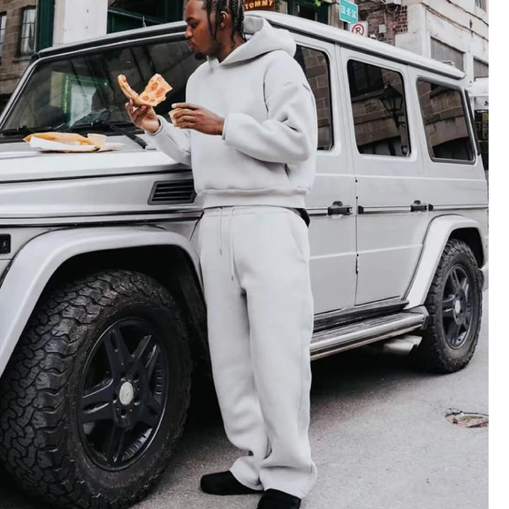 Male Autumn New 2 Piece Set Casual Solid Couple's Hooded Sweatshirt Loose Sweatpants Jogging Sweatshirt Trousers Outfits Suits ﻿