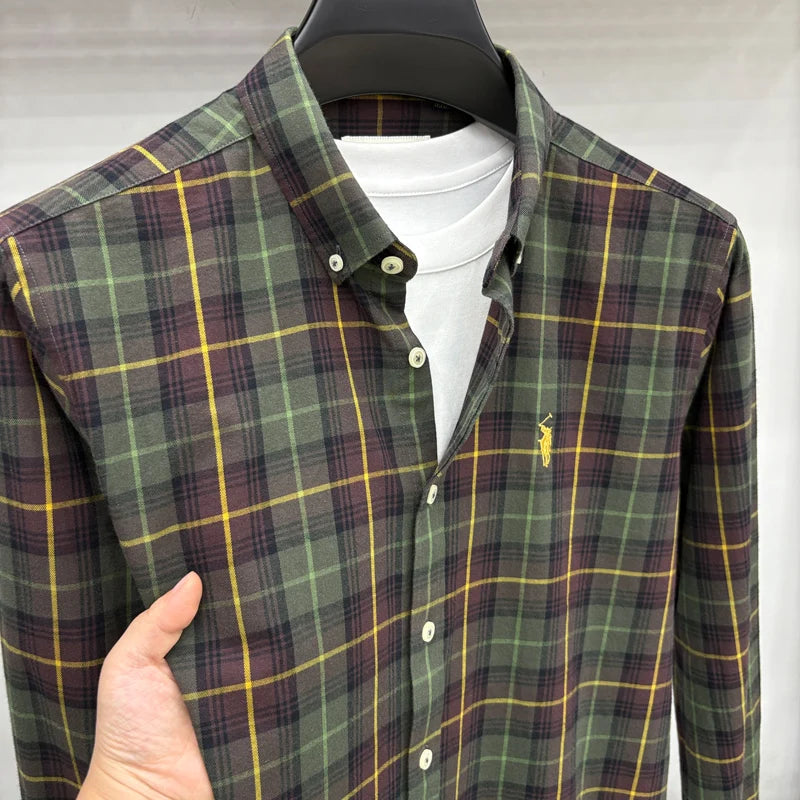 Luxury Brand Embroidery 100% Cotton Long Sleeved Shirt Men