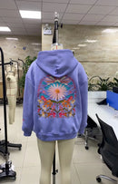 Combhasaki Women's Y2K Floral Letter Embroidered Hooded Pullover Cozy Stylish Long Sleeve Loose Sweatshirts with Kangaroo Pocket