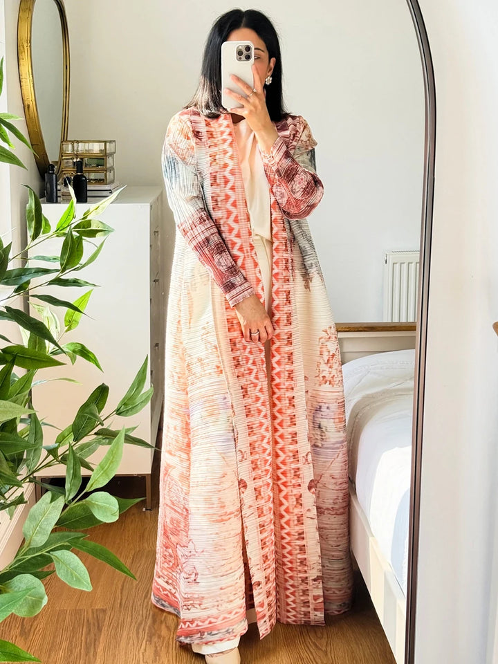 Abaya Ramadan 2025 Luxury Evening Formal Robe For Women Casual Elegant Dubai Pleated Long Sleeve Cardigan Trench Coats Female