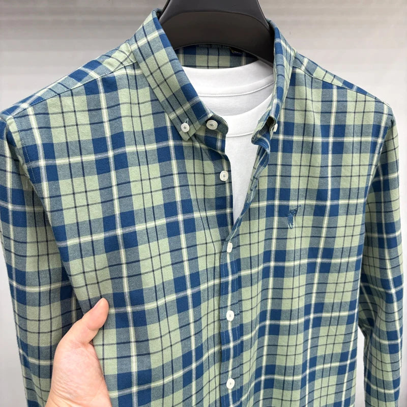 Luxury Brand Embroidery 100% Cotton Long Sleeved Shirt Men