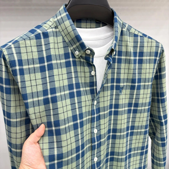 Luxury Brand Embroidery 100% Cotton Long Sleeved Shirt Men