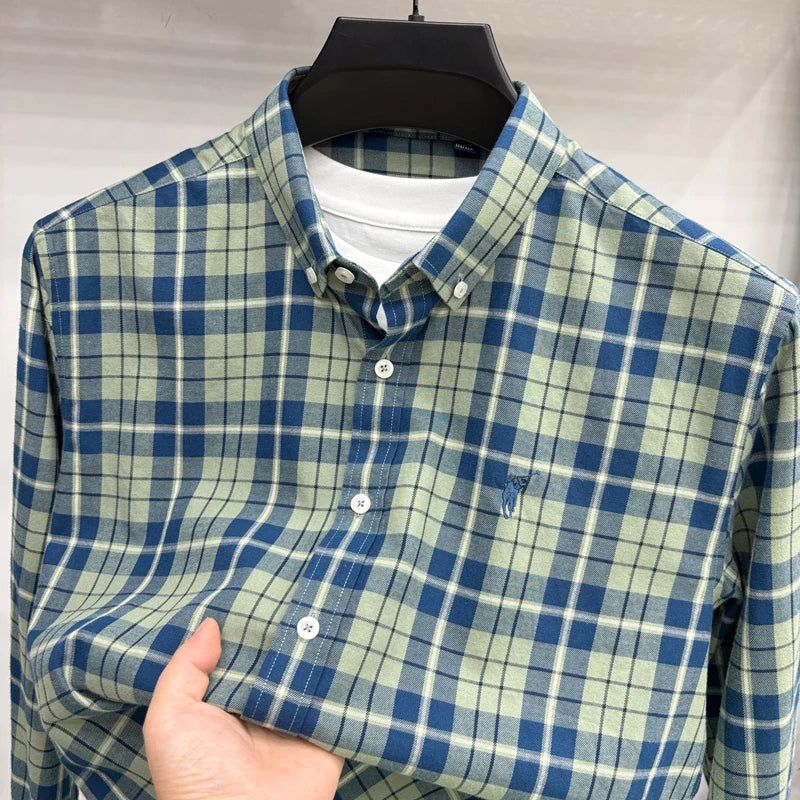 Luxury Brand Embroidery 100% Cotton Long Sleeved Shirt Men