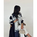 Retro Printed Pleated Windbreaker Women's Patchwork Collar Belt Long Windbreaker Jacket Saudi Arabia New Muslim Abaya