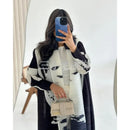 Retro Printed Pleated Windbreaker Women's Patchwork Collar Belt Long Windbreaker Jacket Saudi Arabia New Muslim Abaya