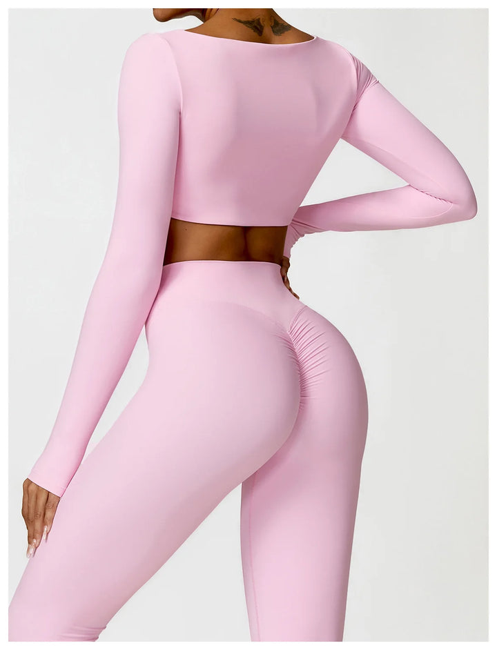 Hearuisavy Casual Quick Dry Sportswear Women Square Neck Gym Top Women Fitness Sports Crop Top Female Long Sleeve Yoga Clothing